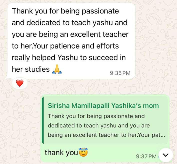 WhatsApp message from Yashu's mom