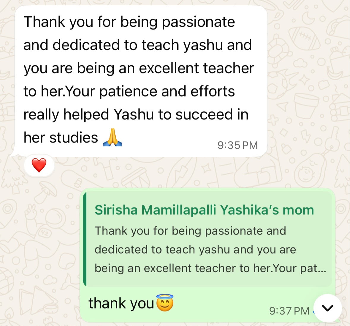 Parent review from Sirisha Mamillapalli about Yashika's success